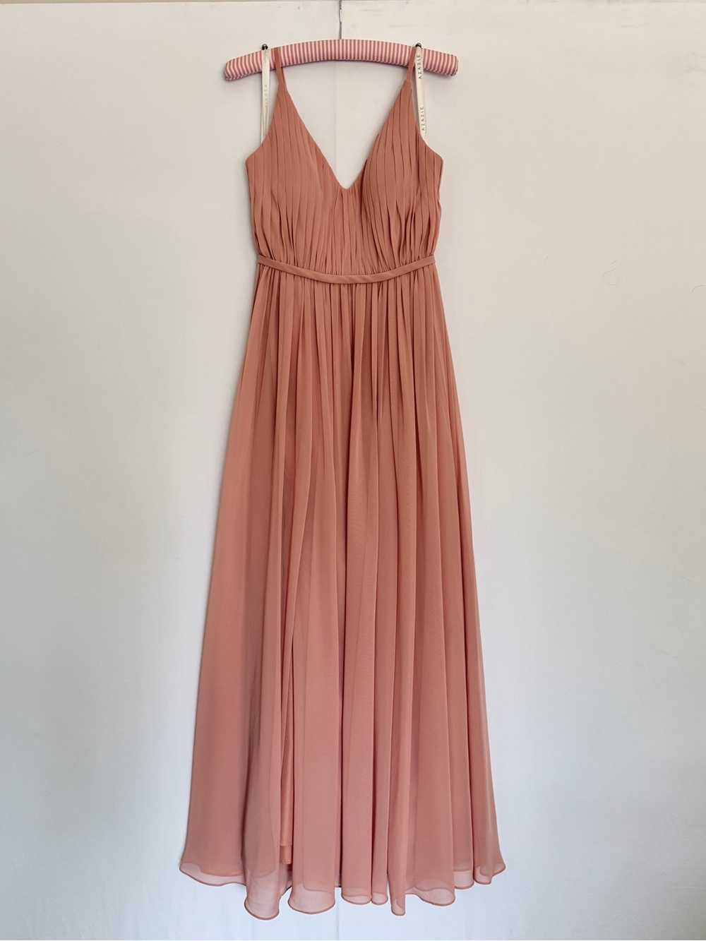 Azazie Dusty Rose Pleated V-Neck Chiffon Maxi Dress